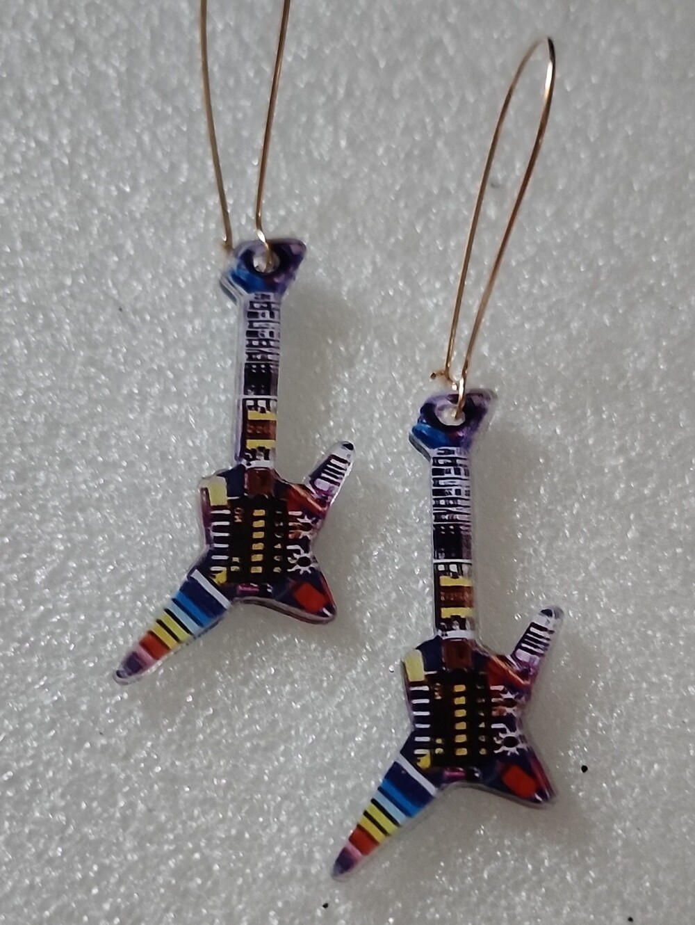 Hand Crafted Purple Multi‑Color Guitar Earrings